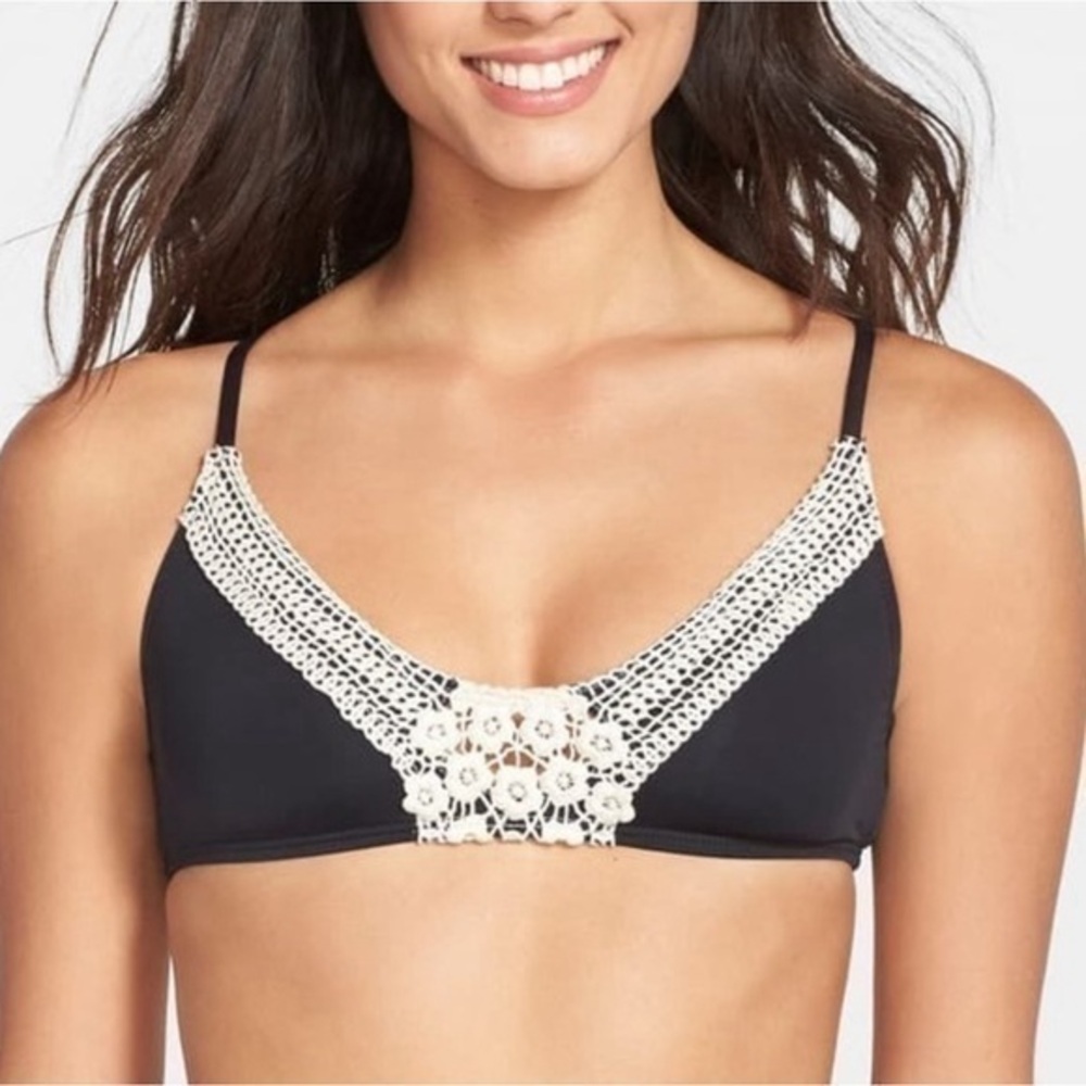 Black crochet Bikini padded triangle Top size small